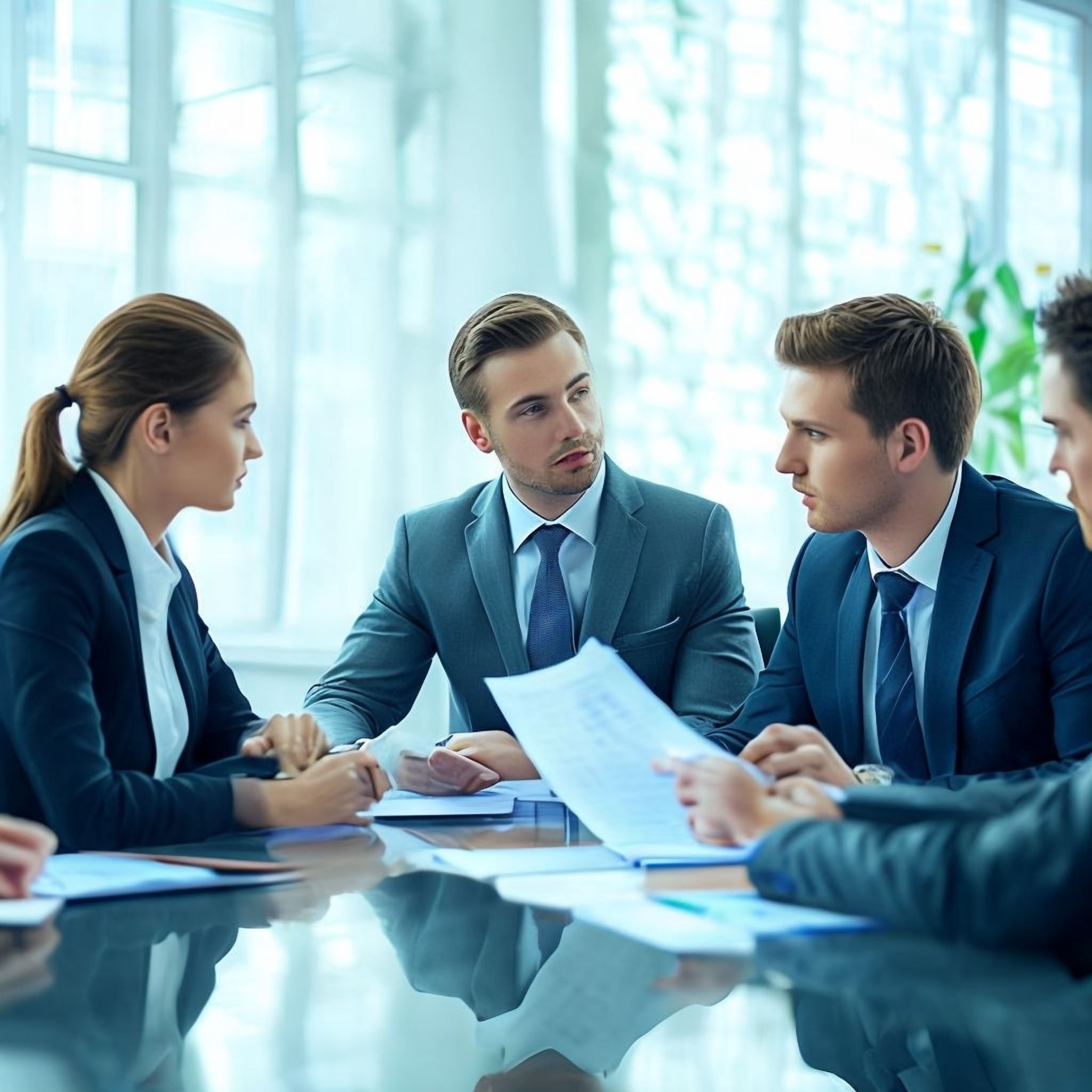 Business team discussing leadership hiring strategy for Power, Electrical & Electronics Executive Search
