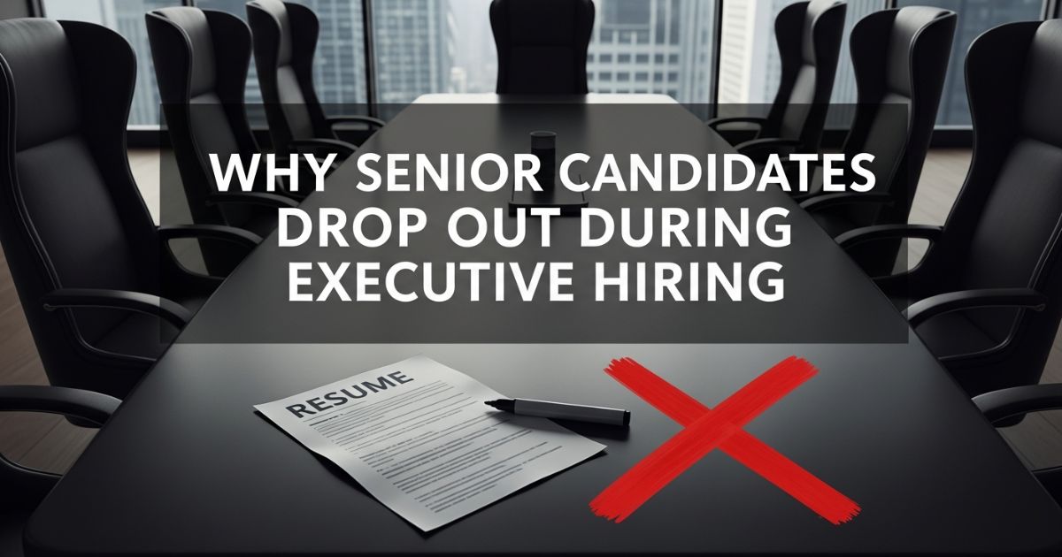 Boardroom image showing senior candidate dropout during executive hiring handled by an executive search firm