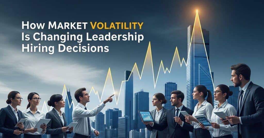 Business leaders analyzing rising market graphs to guide leadership hiring decisions in markets