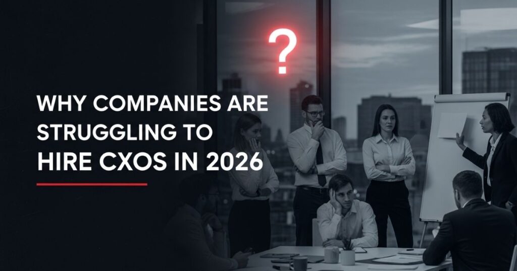 Visual showing leadership team confusion representing modern challenges in C-suite hiring and CXO recruitment.